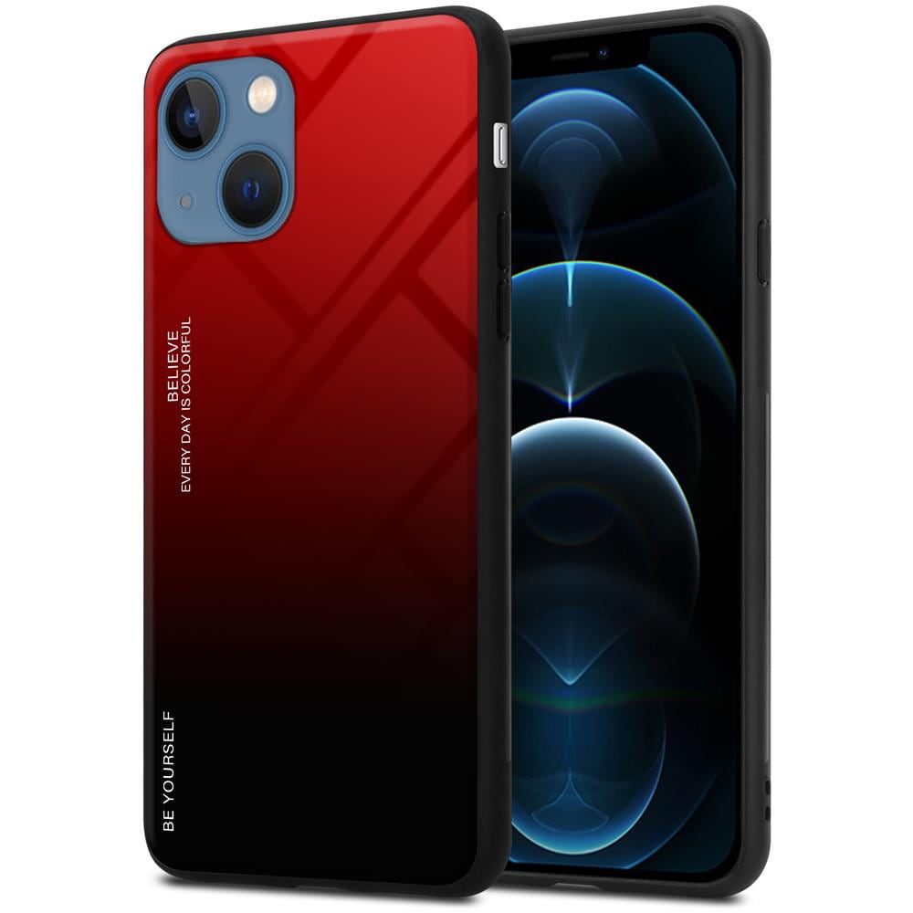 Custodia Compatibile Con Apple Iphone 13 Mini In Rosso - Nero - Coperchio Protettivo Bicolore In Vetro Temperato E Silicone Tpu - Foto 1