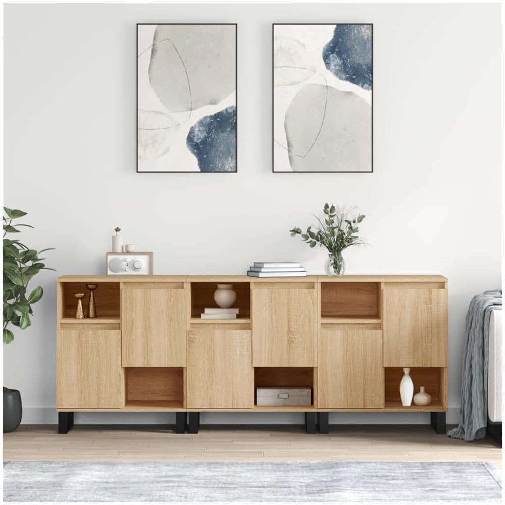 VIDAXL - Credenze 3 pz Rovere Sonoma in Legno Multistrato