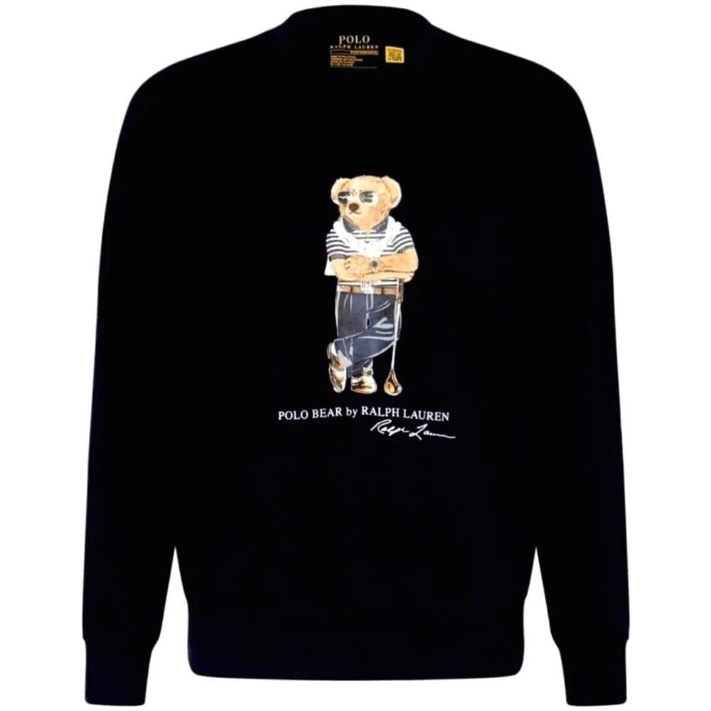 Felpa Uomo Girocollo Orso Polo Bear Orsetto In Cotone Stampa Polo Bear Felpa Senza Cappuccio Orso Ralph Lauren Nero Tg L - Foto 1