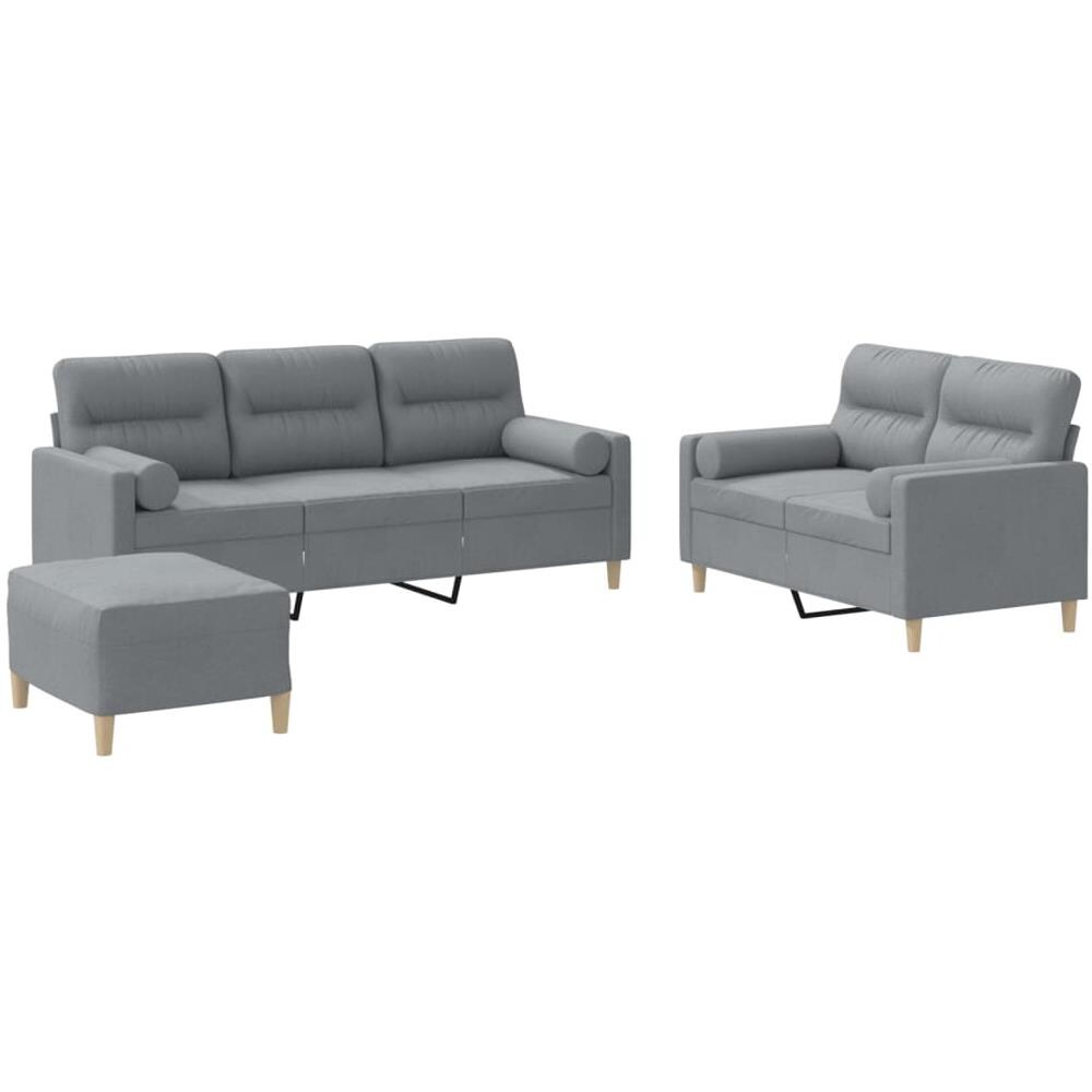 Set Divani 3 Pz Con Cuscini Grigio Chiaro In Tessuto - Foto 2