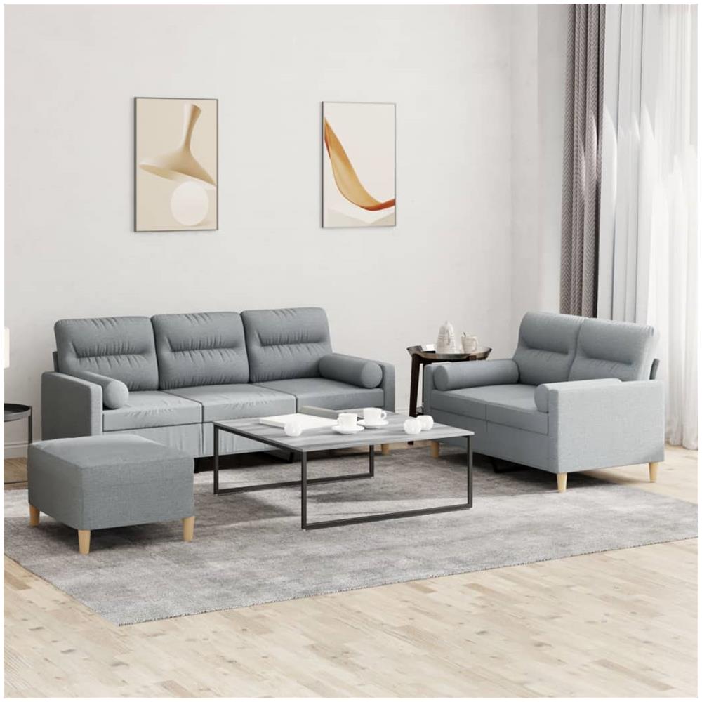 Set Divani 3 Pz Con Cuscini Grigio Chiaro In Tessuto - Foto 1