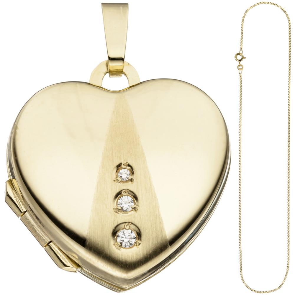 Ciondolo Cuore Da Aprire Per Foto 333 Oro 3 Zirconi Con Catena 50 Cm - Foto 2