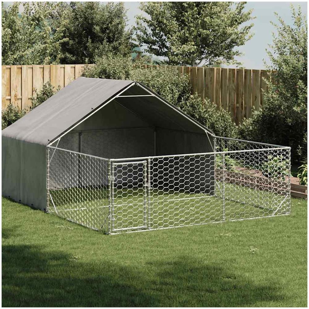 Cuccia per Cani da Esterno con Recinto 4x3x1,9m Acciaio Zincato - Foto 2