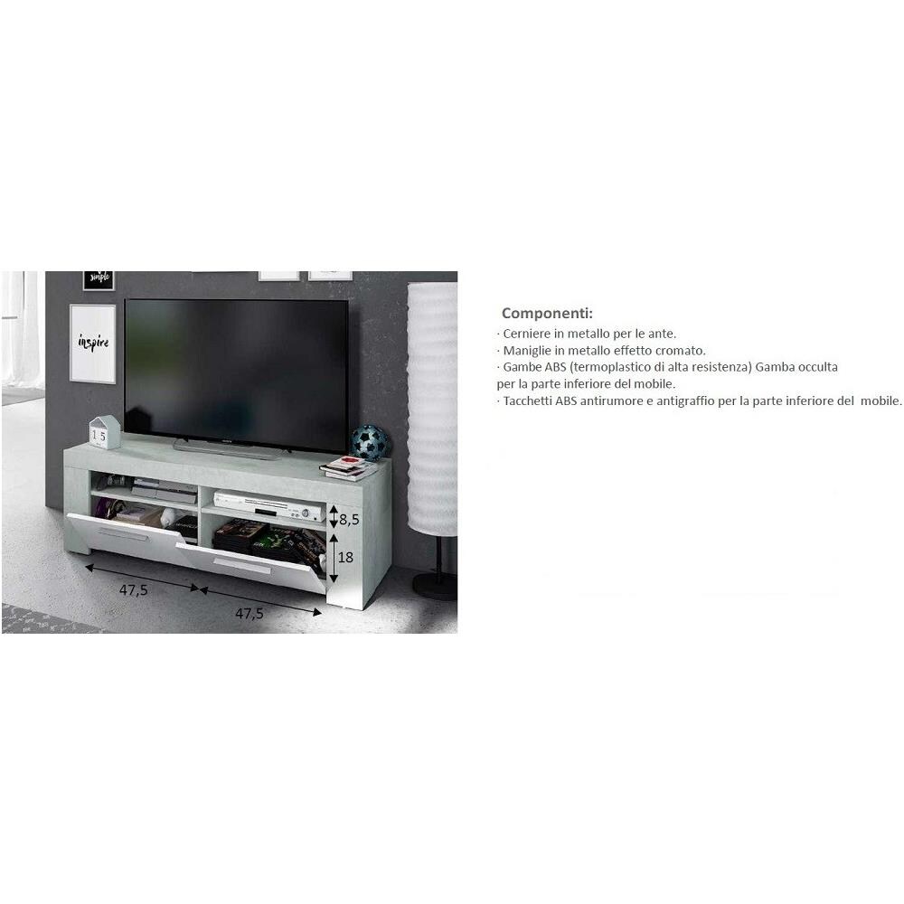 Mobile Basso Porta Tv Bianco Cemento Cm 42 X 120 X 40 H - Foto 2