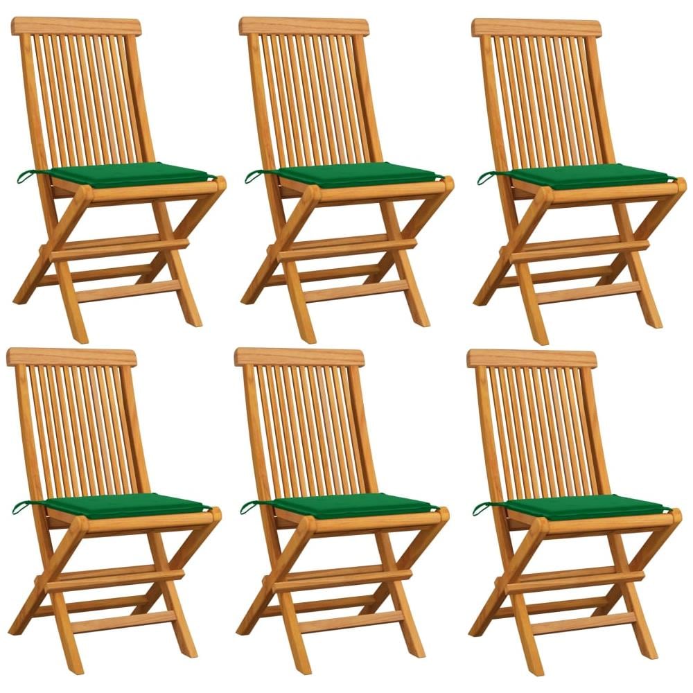 Sedie Da Giardino Con Cuscini Verdi 6 Pz In Massello Di Teak - Foto 1