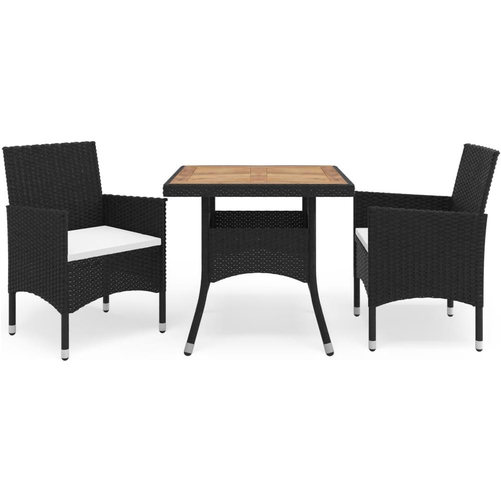 Set Mobili da Pranzo per Giardino 3 pz Nero Polyrattan e Acacia - Foto 1