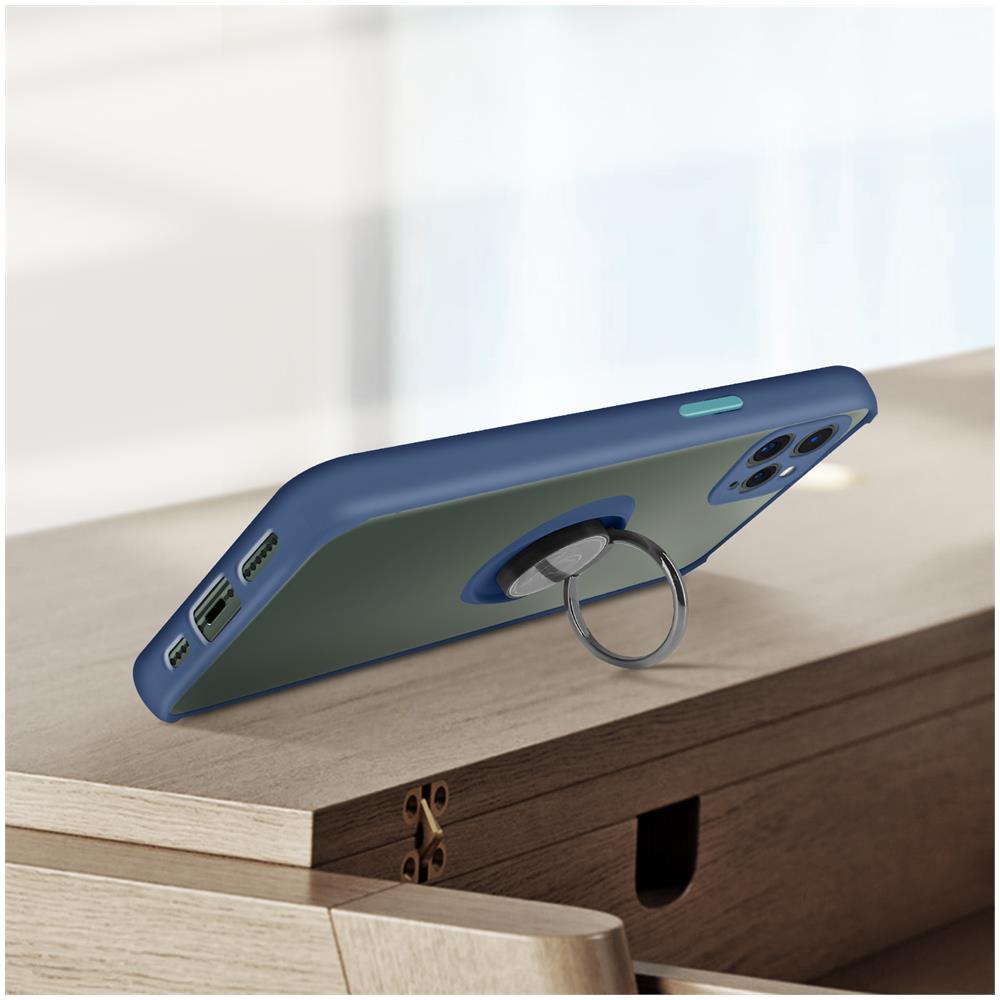 Cover Iphone 11 Pro Max Bimateriale Anello Supporto Metallico Blu - Foto 2