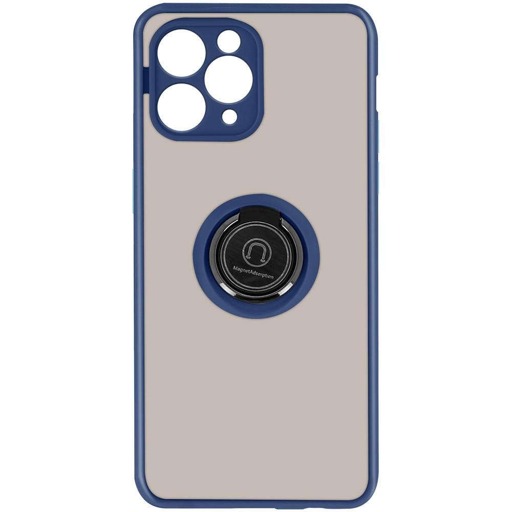 Cover Iphone 11 Pro Max Bimateriale Anello Supporto Metallico Blu - Foto 1