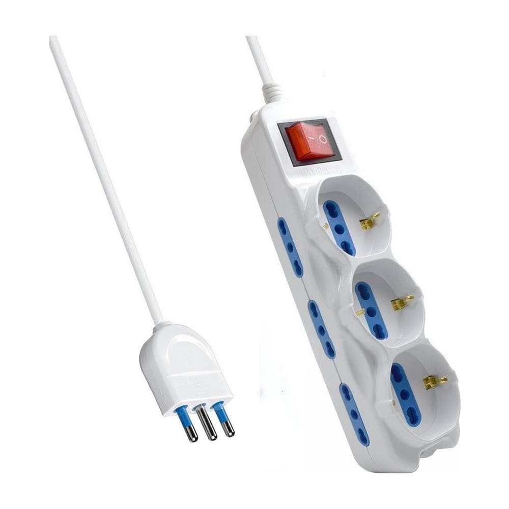 Prolunga 1,5m Multipla 9 Posti Ciabatta Spina 16a - 6 Prese 10 16a + 3 Schuko Bianco - Foto 1