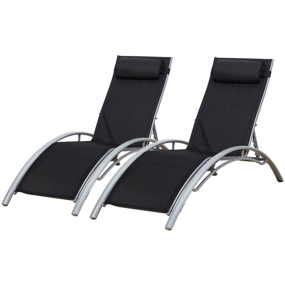 Set Di 2 Sedie A Sdraio Galapagos In Textilene Nero - Alluminio Grigio - Foto 1
