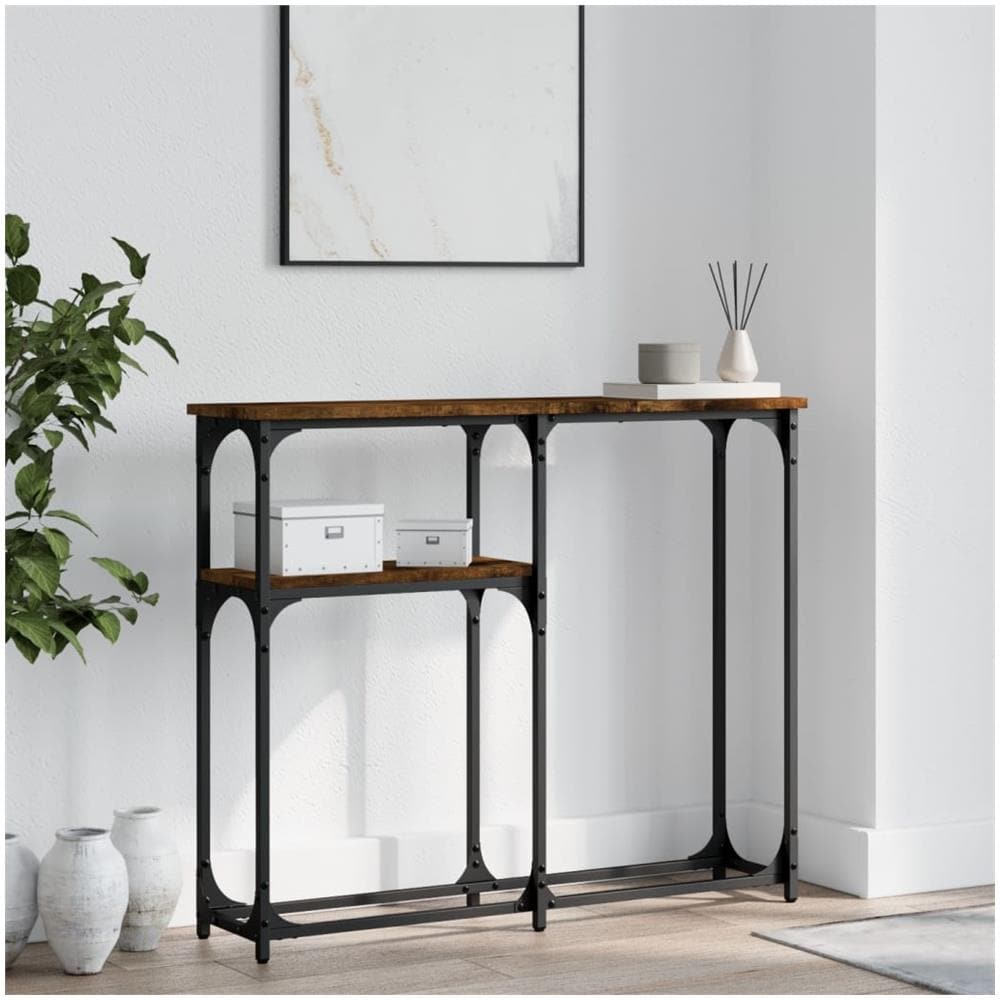 Tavolino Consolle Rovere Fumo 90x22,5x75cm In Legno Multistrato - Foto 1