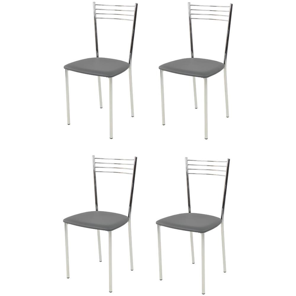 Set 4 Sedie modello Elena per cucina bar e sala da pranzo, robusta struttura in acciaio cromato, seduta in finta pelle grigio scuro - Foto 1