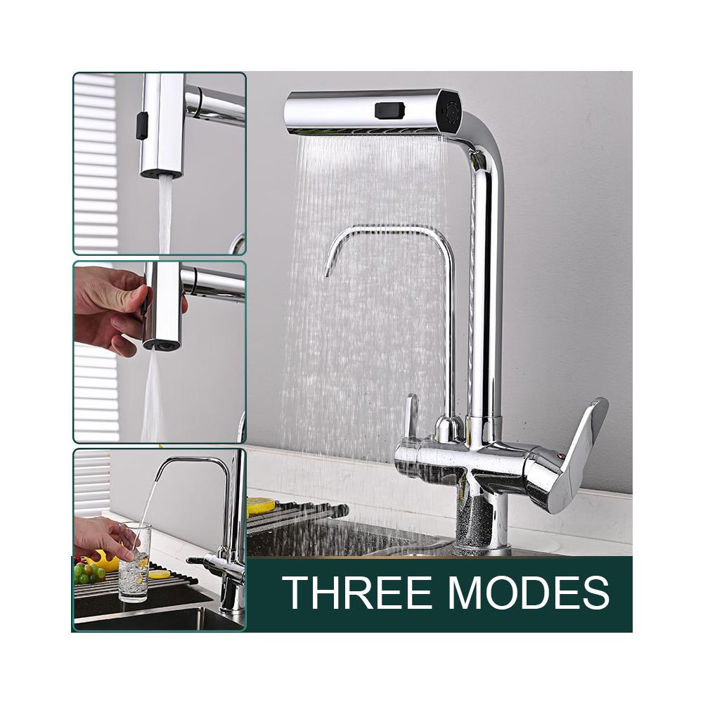 Rubinetto per lavello da cucina, Blackswan, tipo M370, modello cromato, con doccia mobile, beccuccio girevole, uscita acqua purificata e 4 modalità, misura 40 cm - Foto 2