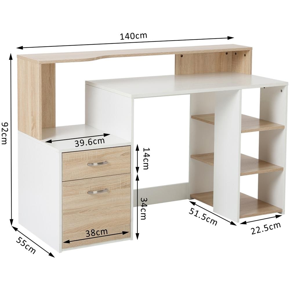 Moderna Scrivania Per Computer Con Ripiani In Legno Mdf, 140x55x92cm - Foto 1