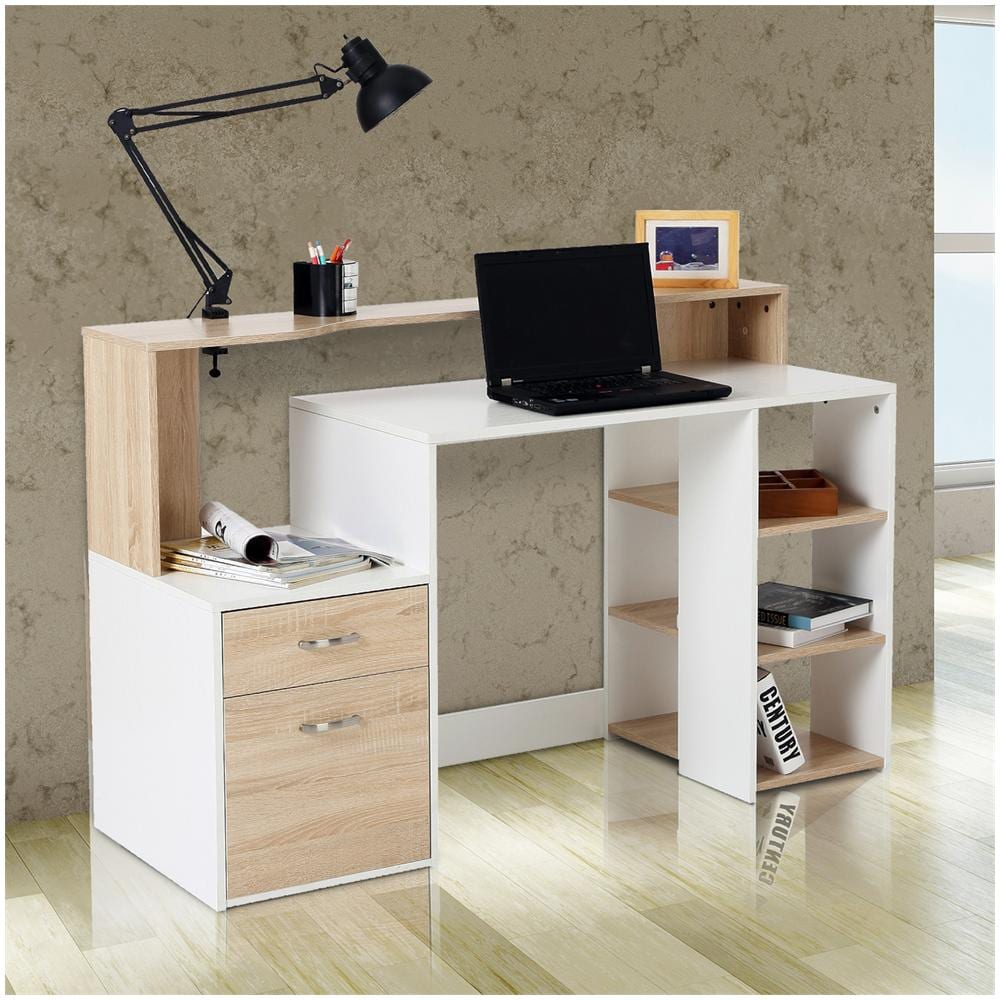 Moderna Scrivania Per Computer Con Ripiani In Legno Mdf, 140x55x92cm - Foto 2