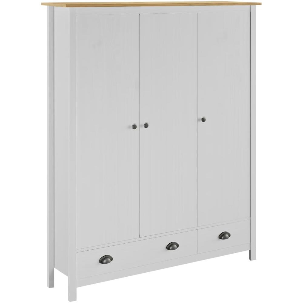 Armadio a 3 Ante Hill Bianco 127x50x170 cm in Legno di Pino - Foto 1