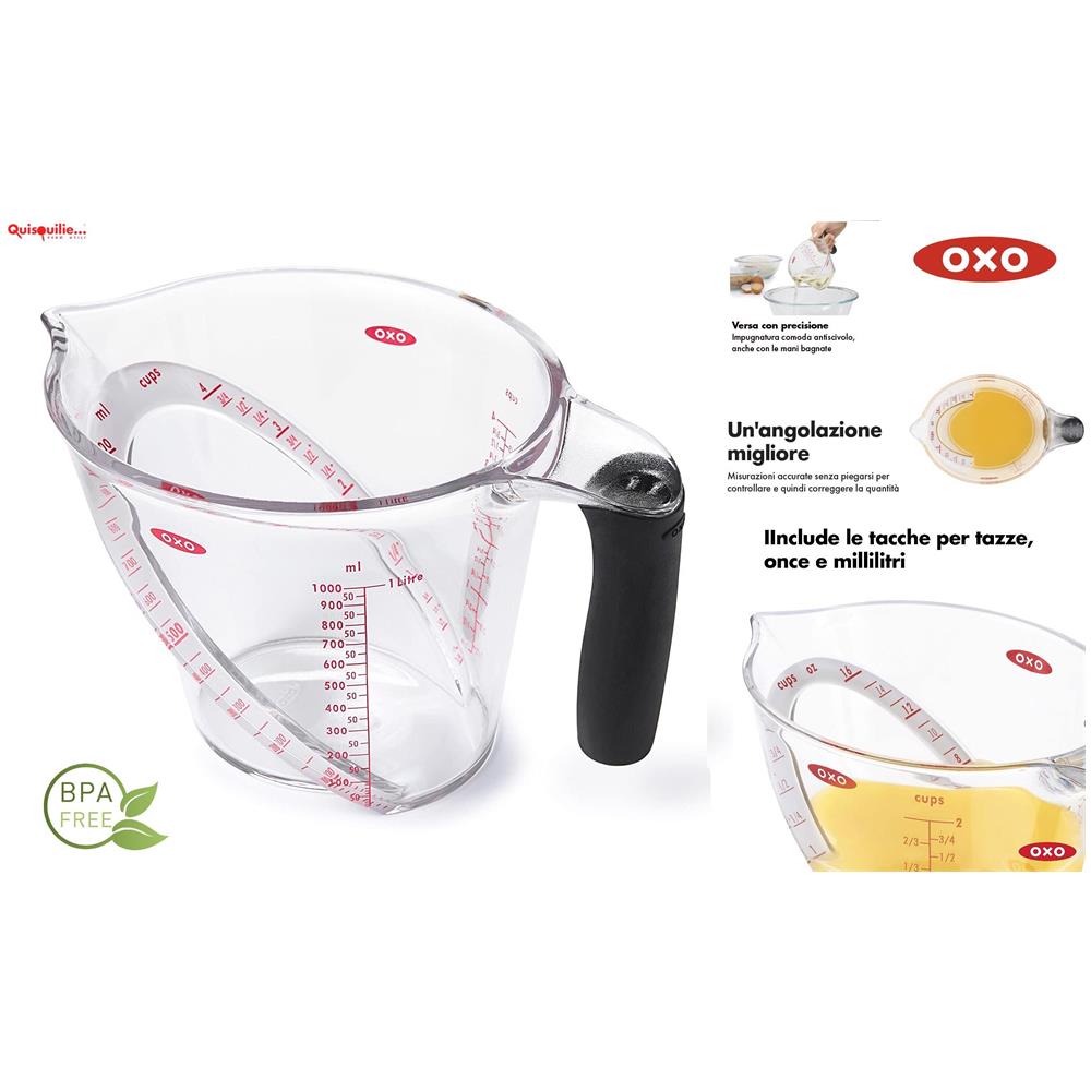 Oxo Caraffa Graduata Angolata, misura Ml - Oz- Cups. Manico Antiscivolo Qualità Extra - 1000 - Foto 1
