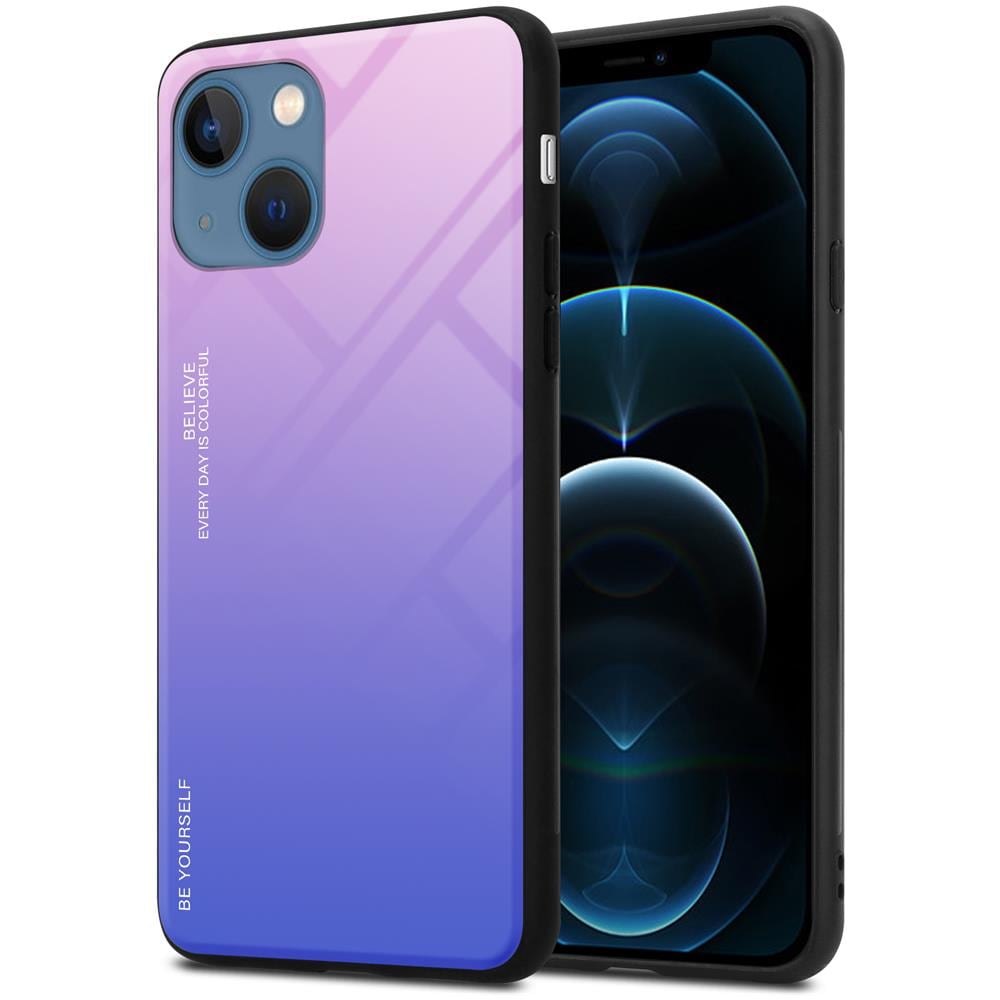 Custodia Compatibile Con Apple Iphone 13 Mini In Rosa - Blu - Coperchio Protettivo Bicolore In Vetro Temperato E Silicone Tpu - Foto 1