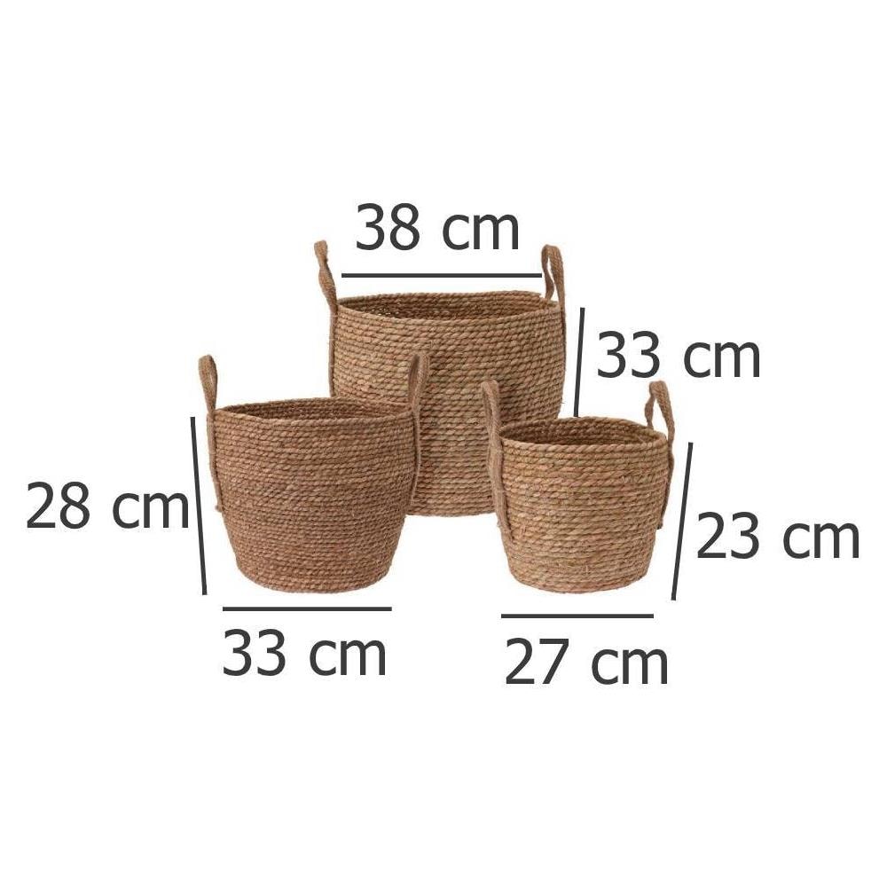Set Di 3 Cestini Con Manici, Colore Marrone, Uso Universale, Varie Misure, Cestini Intrecciati - Foto 3