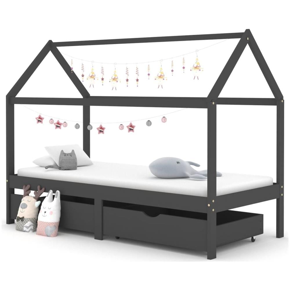 Giroletto Bambini Cassetti Grigio Scuro Pino Massello 90x200 Cm - Foto 1