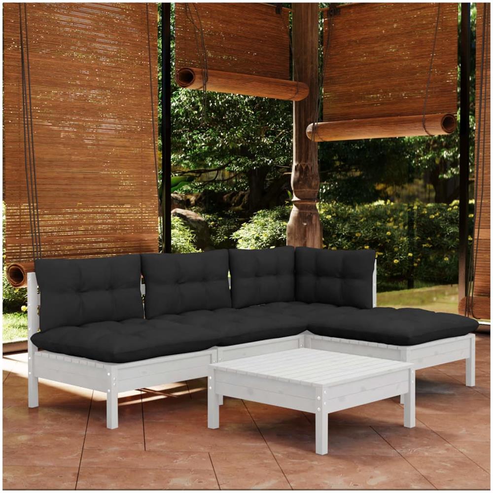 Set Divani da Giardino 5 pz con Cuscini Bianchi Legno di Pino - Foto 1