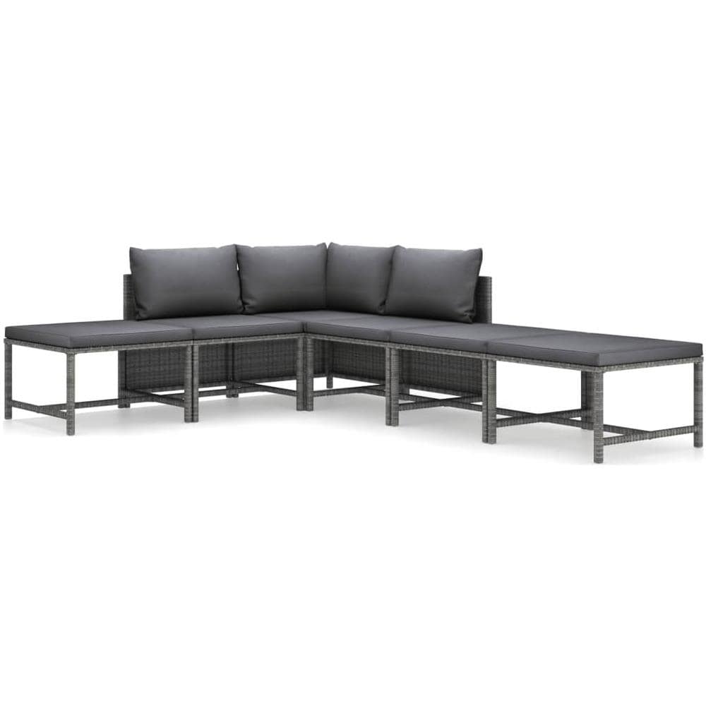 Set Divani da Giardino 6 pz con Cuscini in Polyrattan Grigio - Foto 2