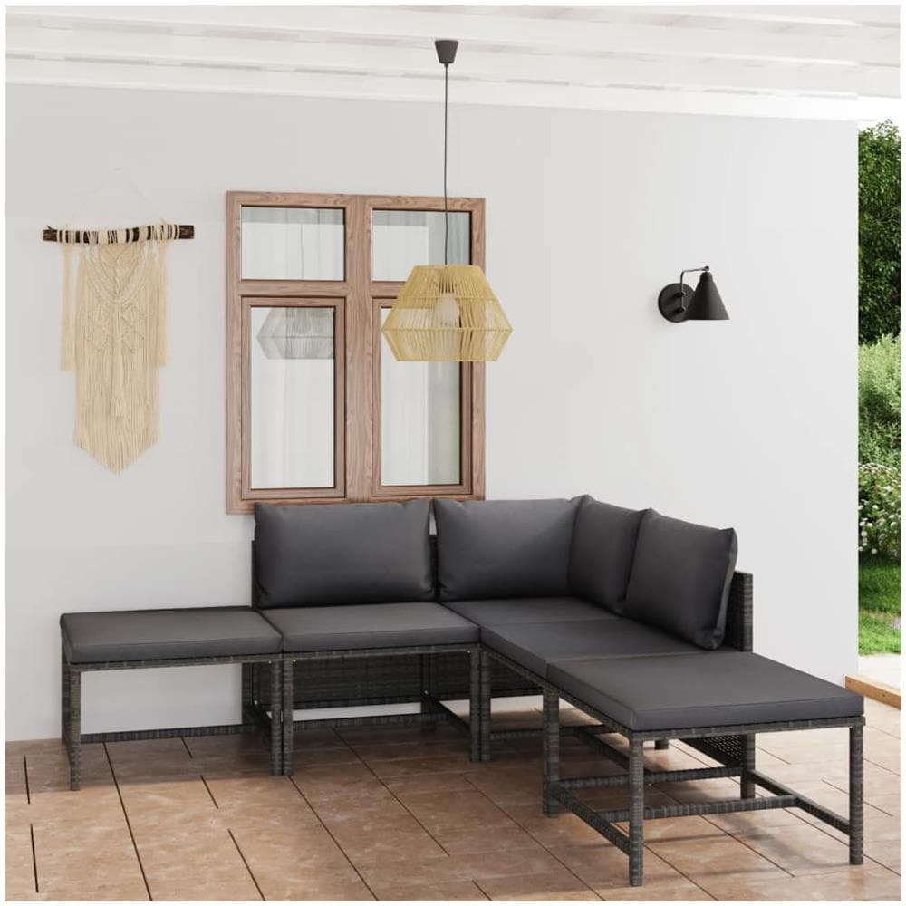 Set Divani da Giardino 6 pz con Cuscini in Polyrattan Grigio - Foto 1