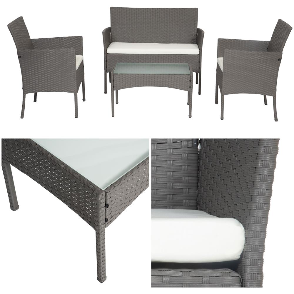Mobili Da Giardino In Resina Intrecciata Grigia Cordoue 4 Posti - Cuscini Crema - Foto 2