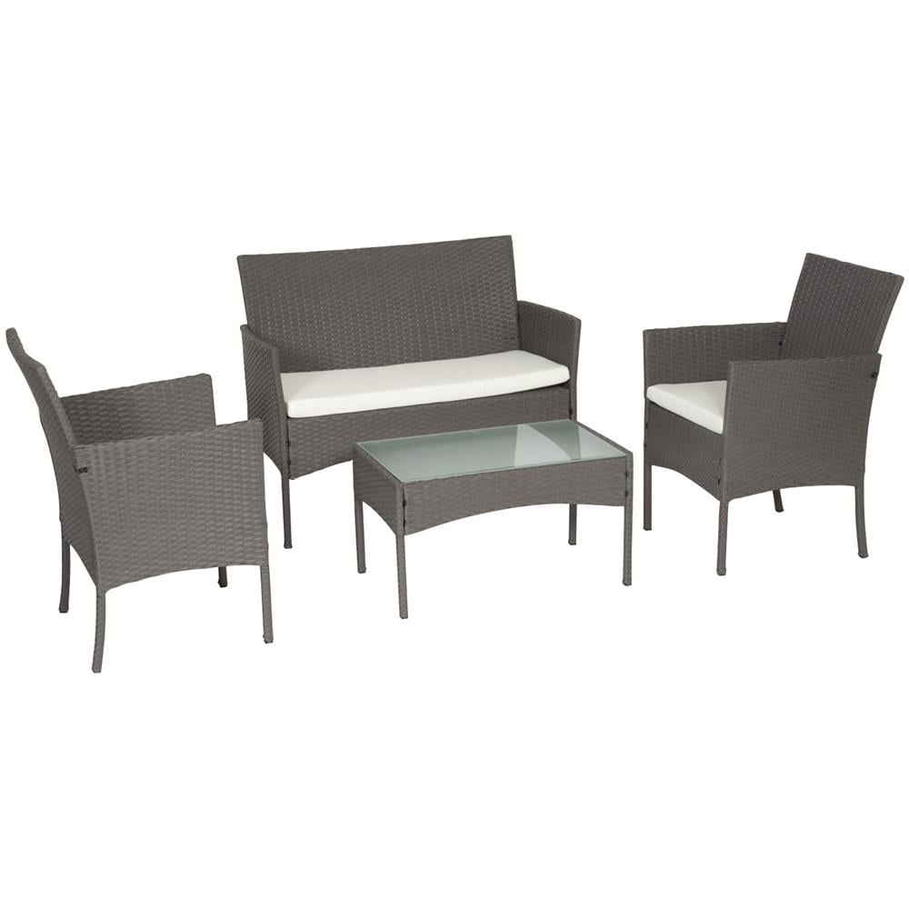 Mobili Da Giardino In Resina Intrecciata Grigia Cordoue 4 Posti - Cuscini Crema - Foto 1