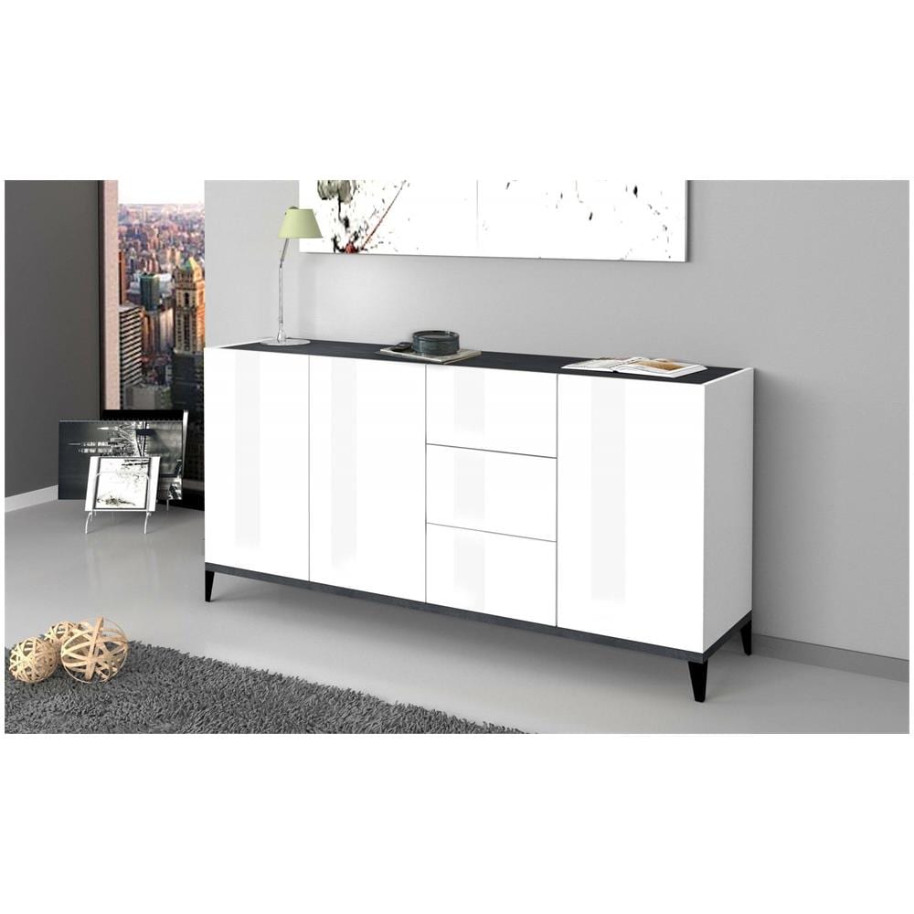 Credenza Paolo, Madia Da Cucina 3 Ante E 3 Cassetti, Buffet Da Soggiorno, 100% Made In Italy, Cm 160x40h82, Bianco Lucido E Ardesia - Foto 1