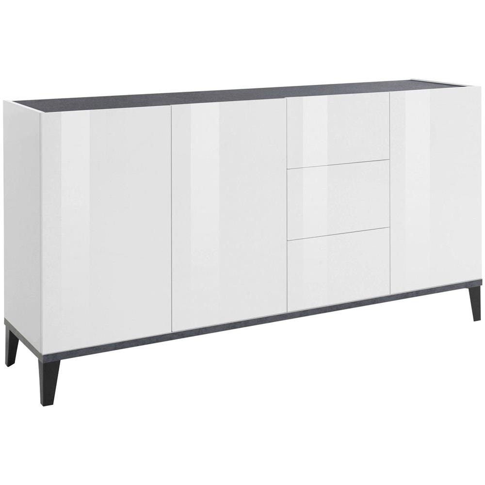 Credenza Paolo, Madia Da Cucina 3 Ante E 3 Cassetti, Buffet Da Soggiorno, 100% Made In Italy, Cm 160x40h82, Bianco Lucido E Ardesia - Foto 2
