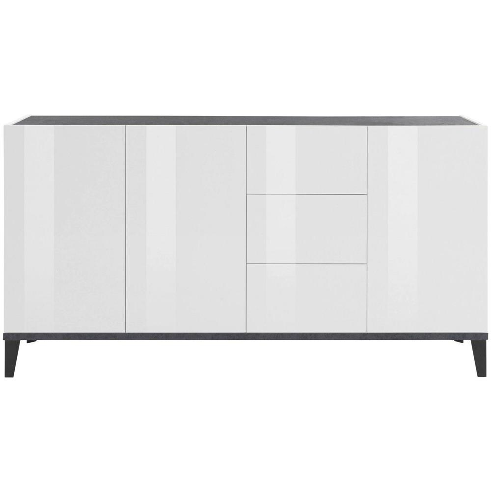 Credenza Paolo, Madia Da Cucina 3 Ante E 3 Cassetti, Buffet Da Soggiorno, 100% Made In Italy, Cm 160x40h82, Bianco Lucido E Ardesia - Foto 4
