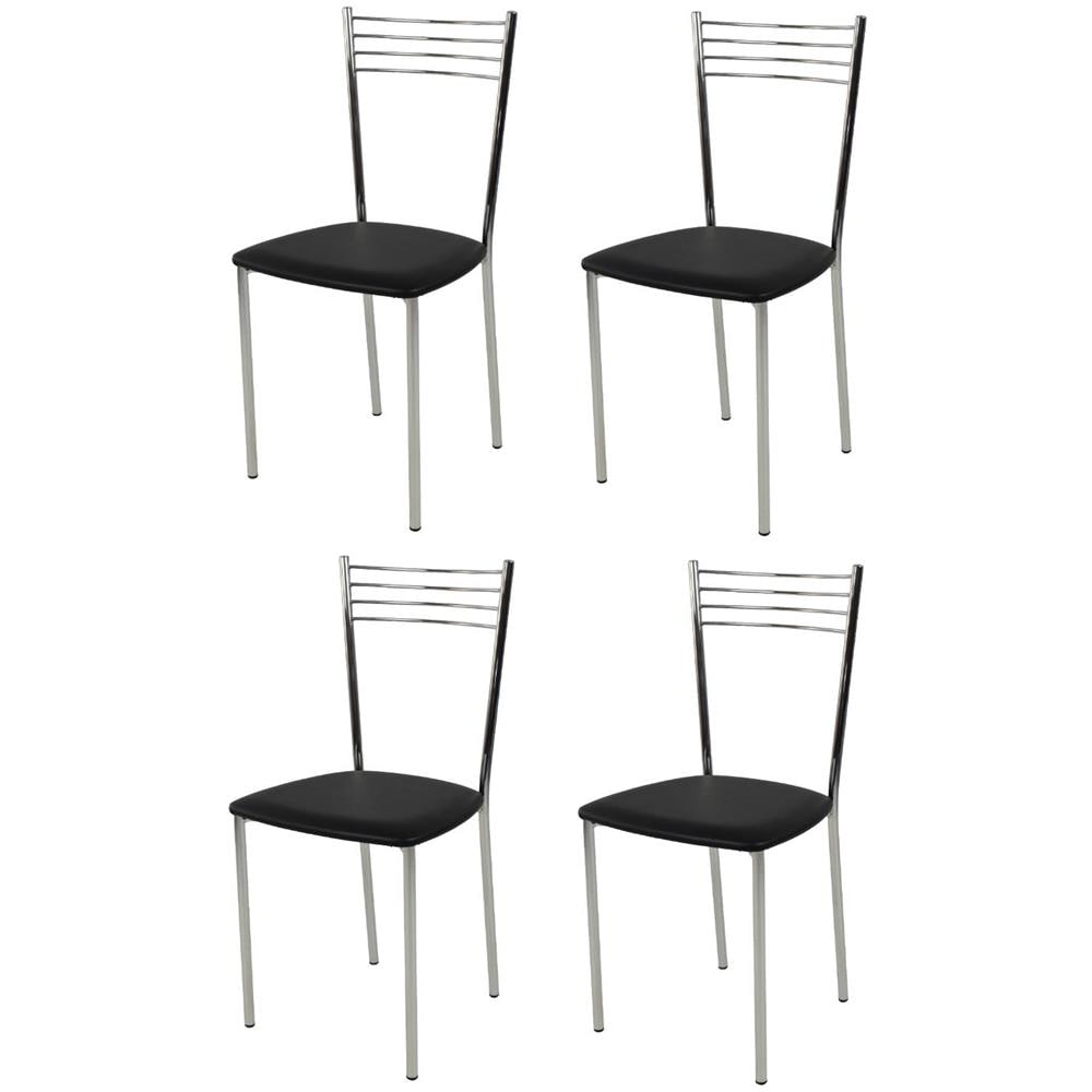 Set 4 Sedie modello Elena per cucina bar e sala da pranzo, robusta struttura in acciaio cromato, seduta in finta pelle nera - Foto 1