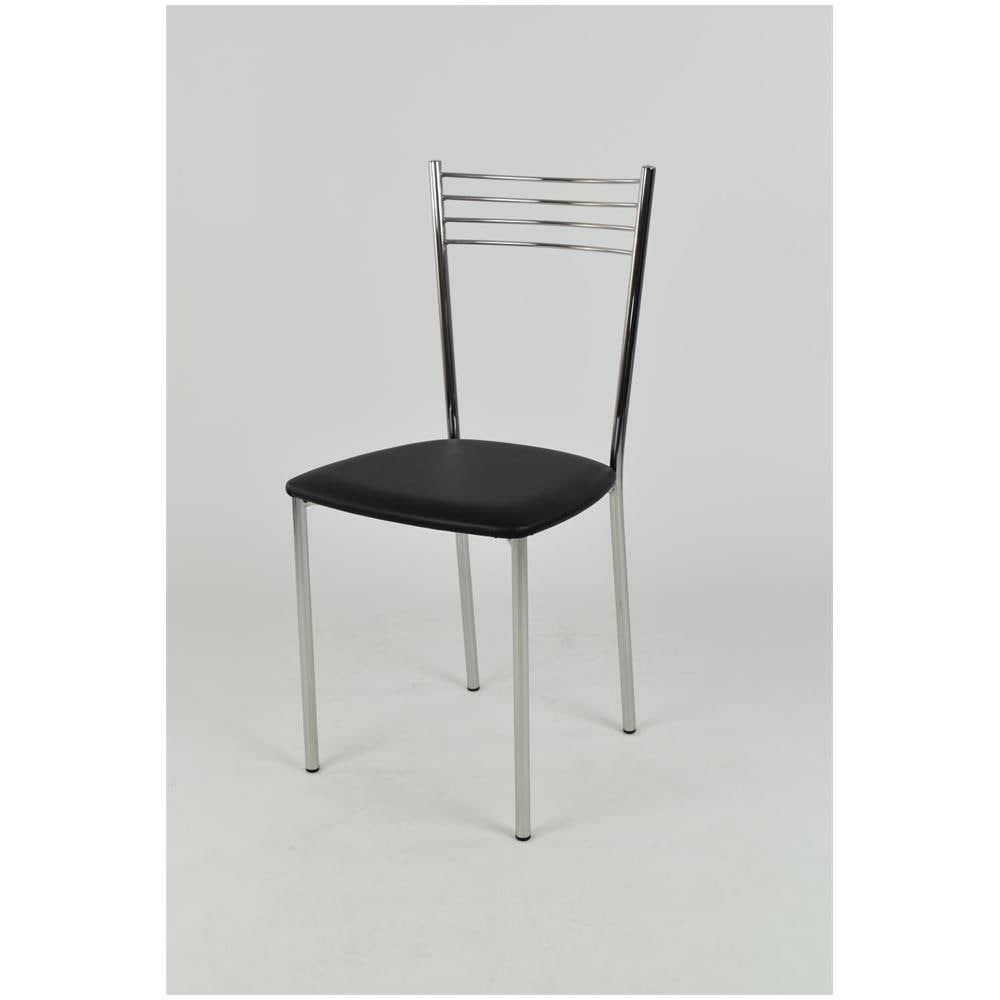 Set 4 Sedie modello Elena per cucina bar e sala da pranzo, robusta struttura in acciaio cromato, seduta in finta pelle nera - Foto 2