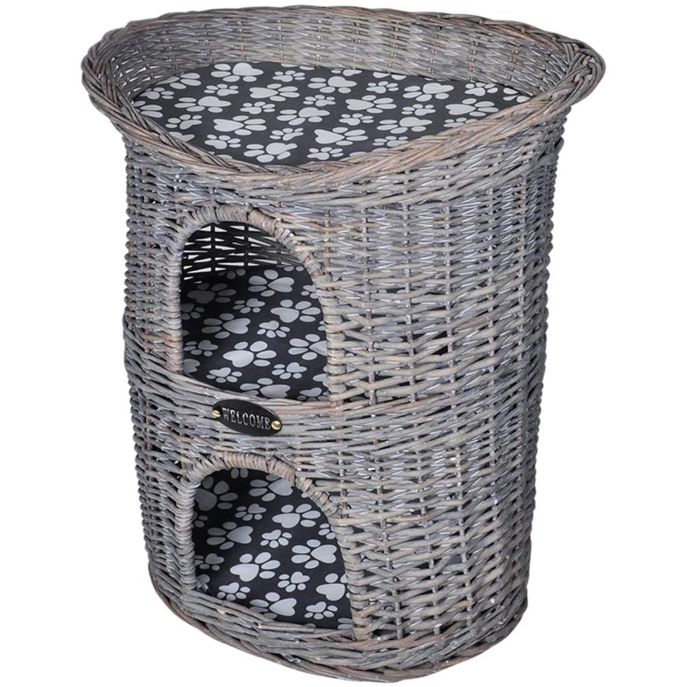 Albero Gatti 2 Livelli in Salice Casetta /Cuccia /Tiragraffi con Cuscino - Foto 1