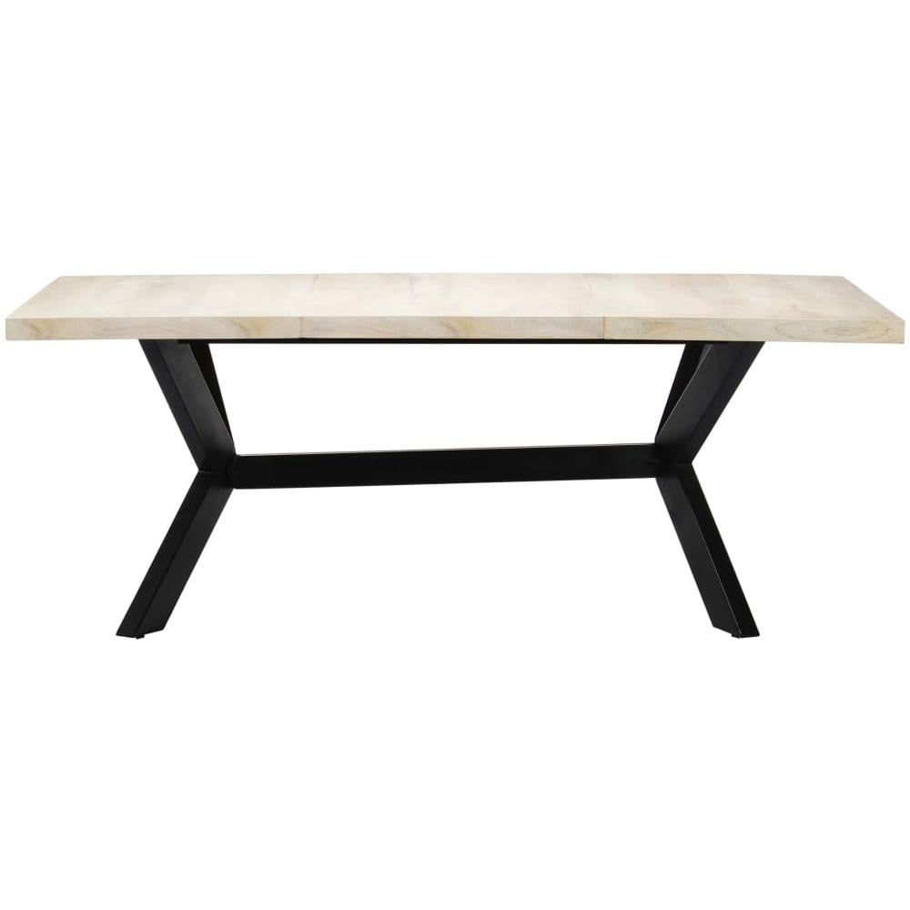 Tavolo Da Pranzo Bianco 200x100x75 Cm Legno Massello Di Mango - Foto 2