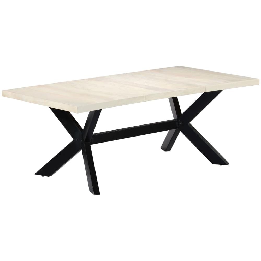 Tavolo Da Pranzo Bianco 200x100x75 Cm Legno Massello Di Mango - Foto 8