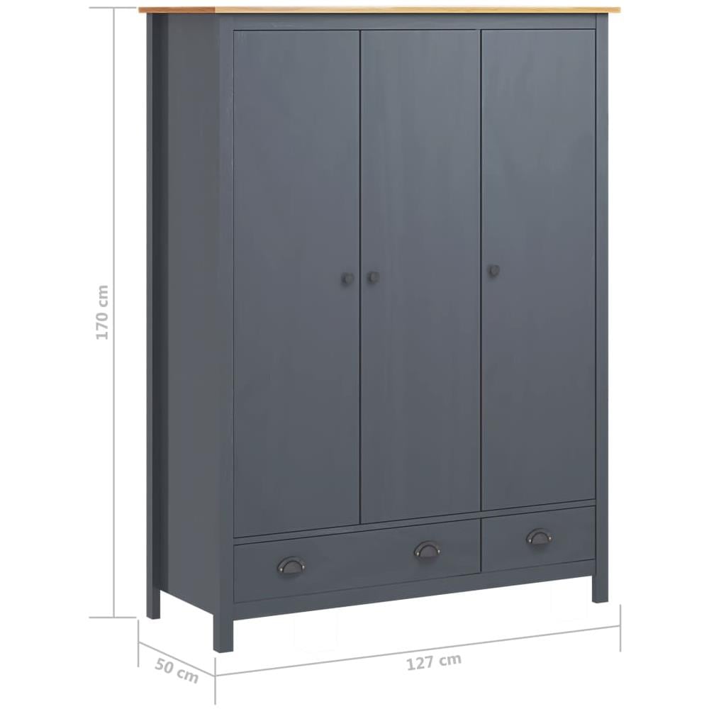 Armadio a 3 Ante Hill Grigio 127x50x170 cm in Legno di Pino - Foto 7