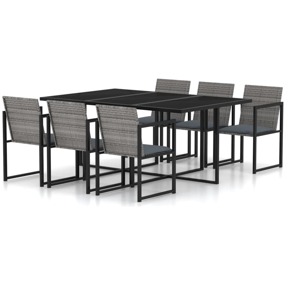 Set Da Pranzo Esterno 7 Pezzi In Polyrattan - Tavolo, 4 Sedie, 2 Poggiapiedi E Cuscini Grigio - Foto 11