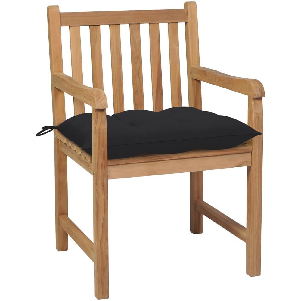 Sedie da Giardino 4 pz con Cuscini Neri in Massello di Teak - Foto 3