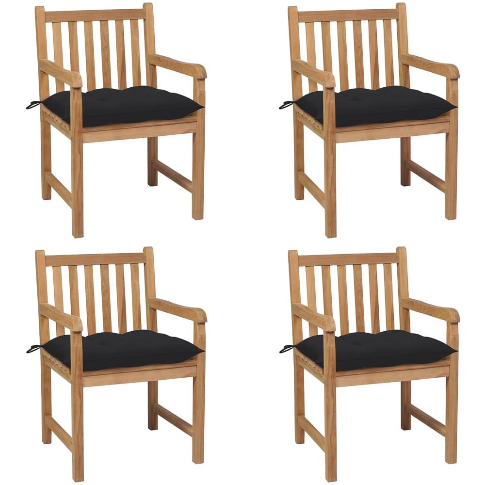 Sedie da Giardino 4 pz con Cuscini Neri in Massello di Teak - Foto 1