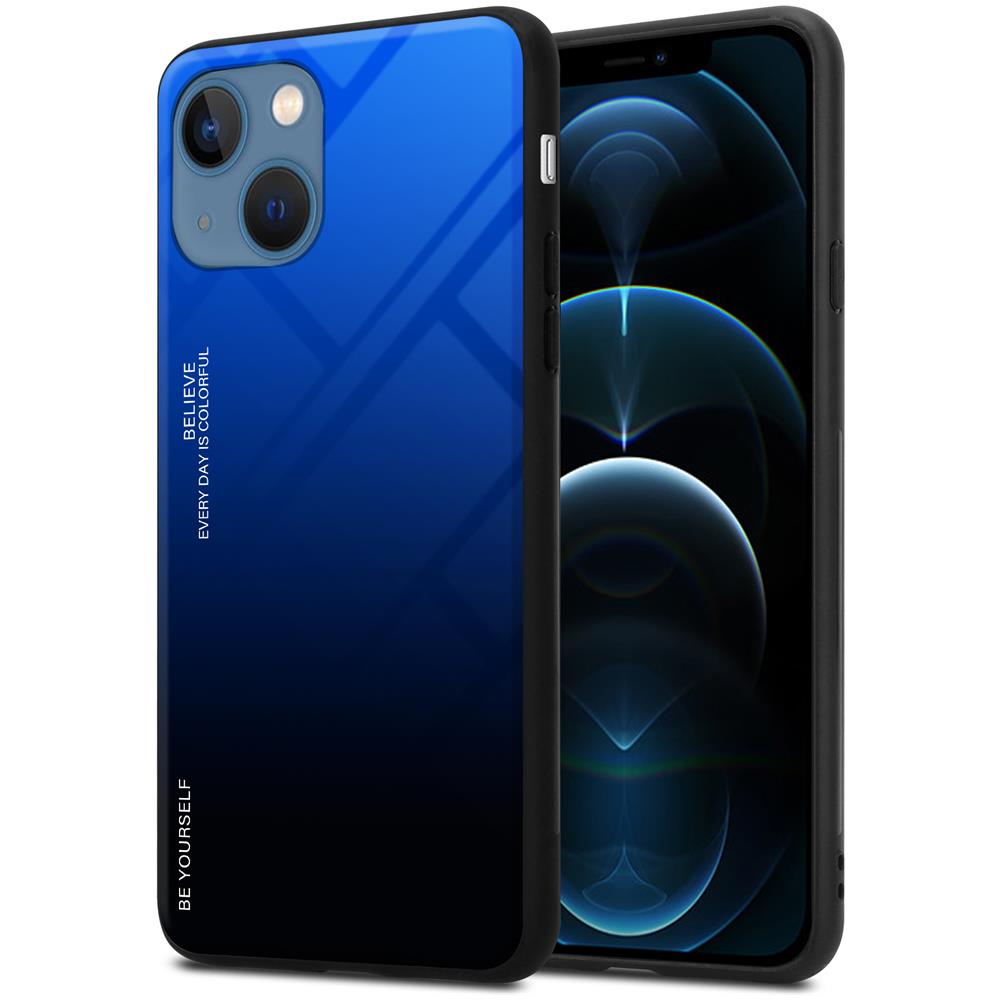 Custodia Compatibile Con Apple Iphone 13 Mini In Blu - Nero - Coperchio Protettivo Bicolore In Vetro Temperato E Silicone Tpu - Foto 1