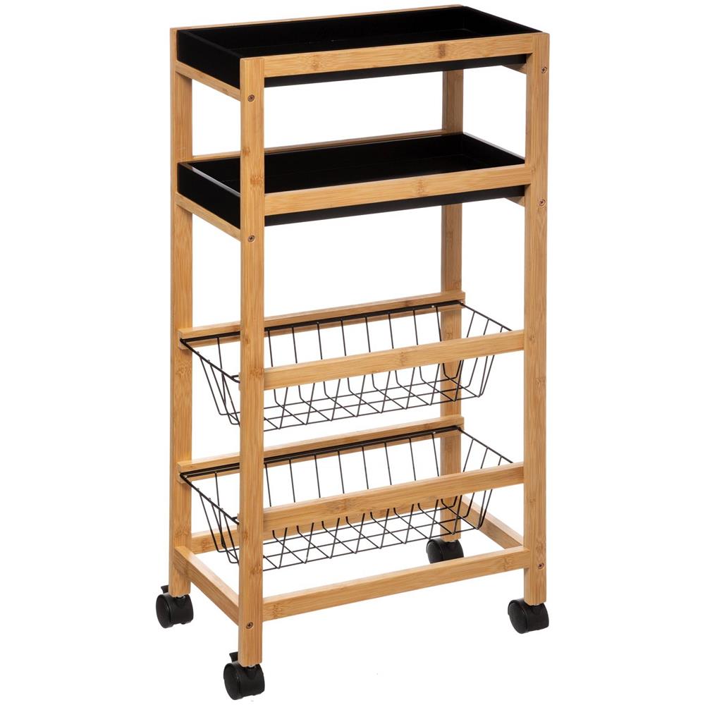 Carrello Cucina In Bambù, 2 Cestini E Vassoi Estraibili - Foto 1