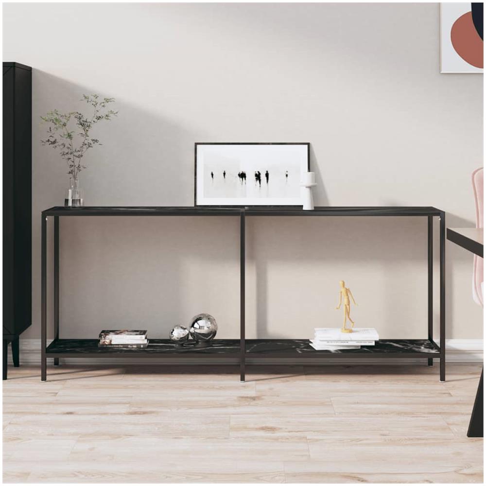 Tavolo Consolle Nero 180x35x75,5 Cm In Vetro Temperato - Foto 1