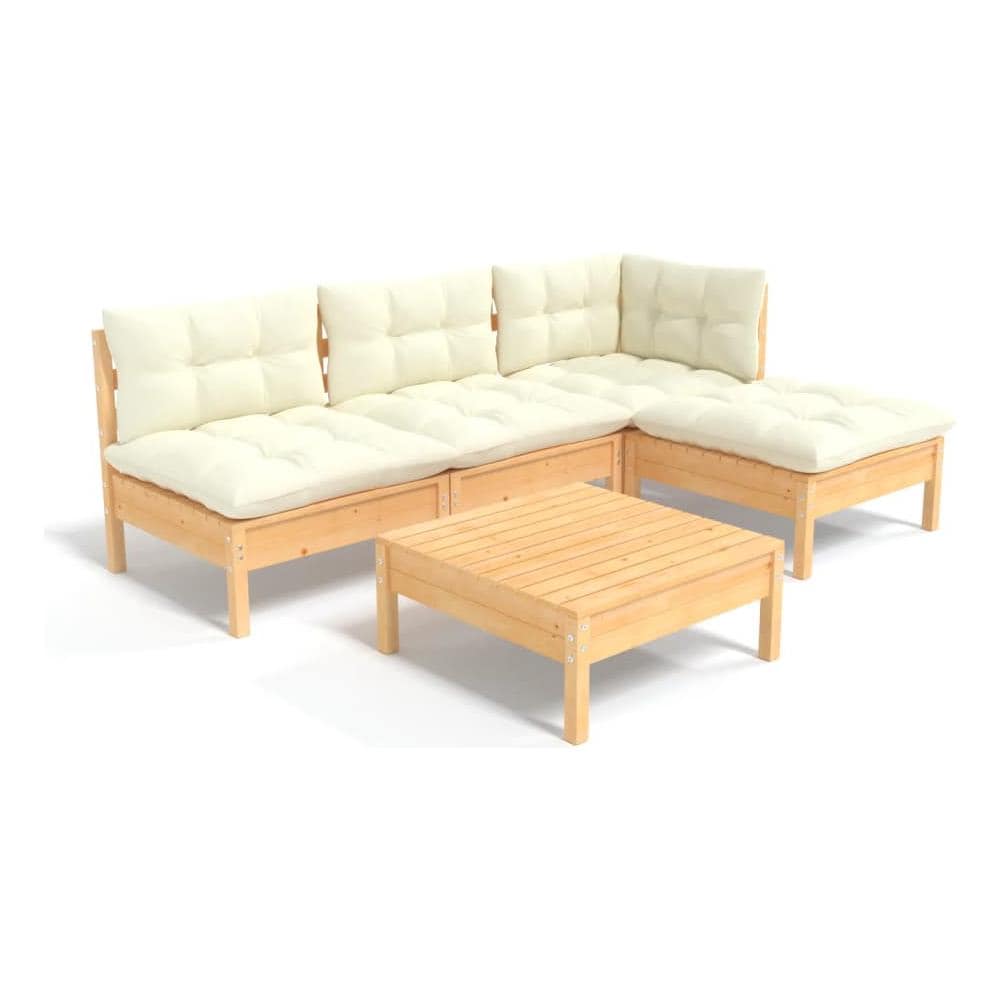 Set Divani da Giardino 5 pz con Cuscini Crema Massello di Pino - Foto 2