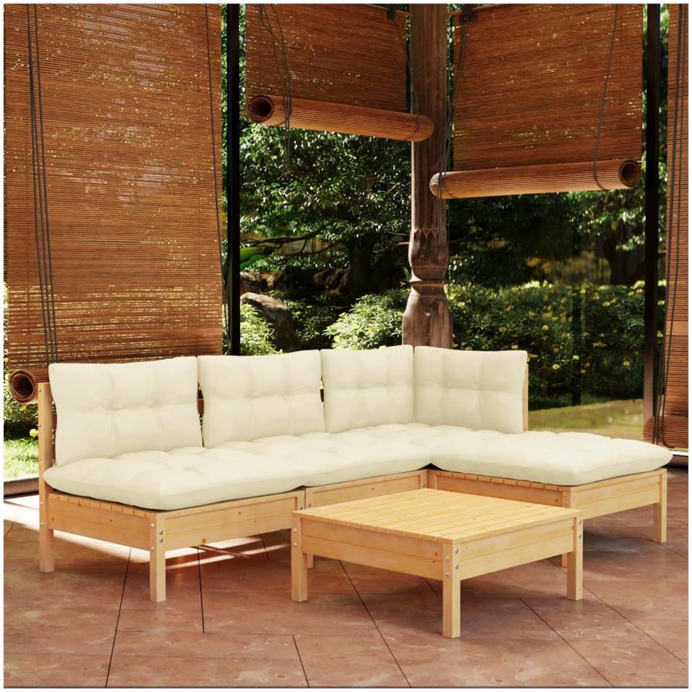Set Divani da Giardino 5 pz con Cuscini Crema Massello di Pino - Foto 1