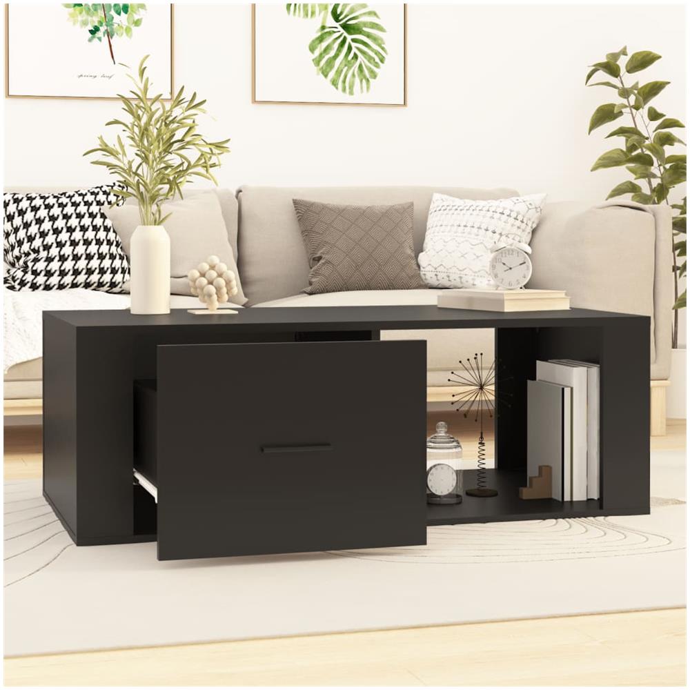 Tavolino Da Salotto Nero 100x50,5x35 Cm In Legno Multistrato - Foto 3