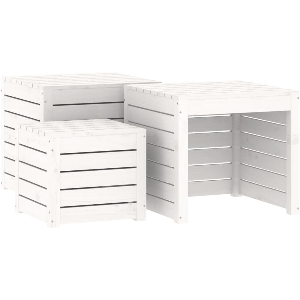 Set Cassette Da Giardino 3 Pz Bianco In Legno Massello Di Pino - Foto 2