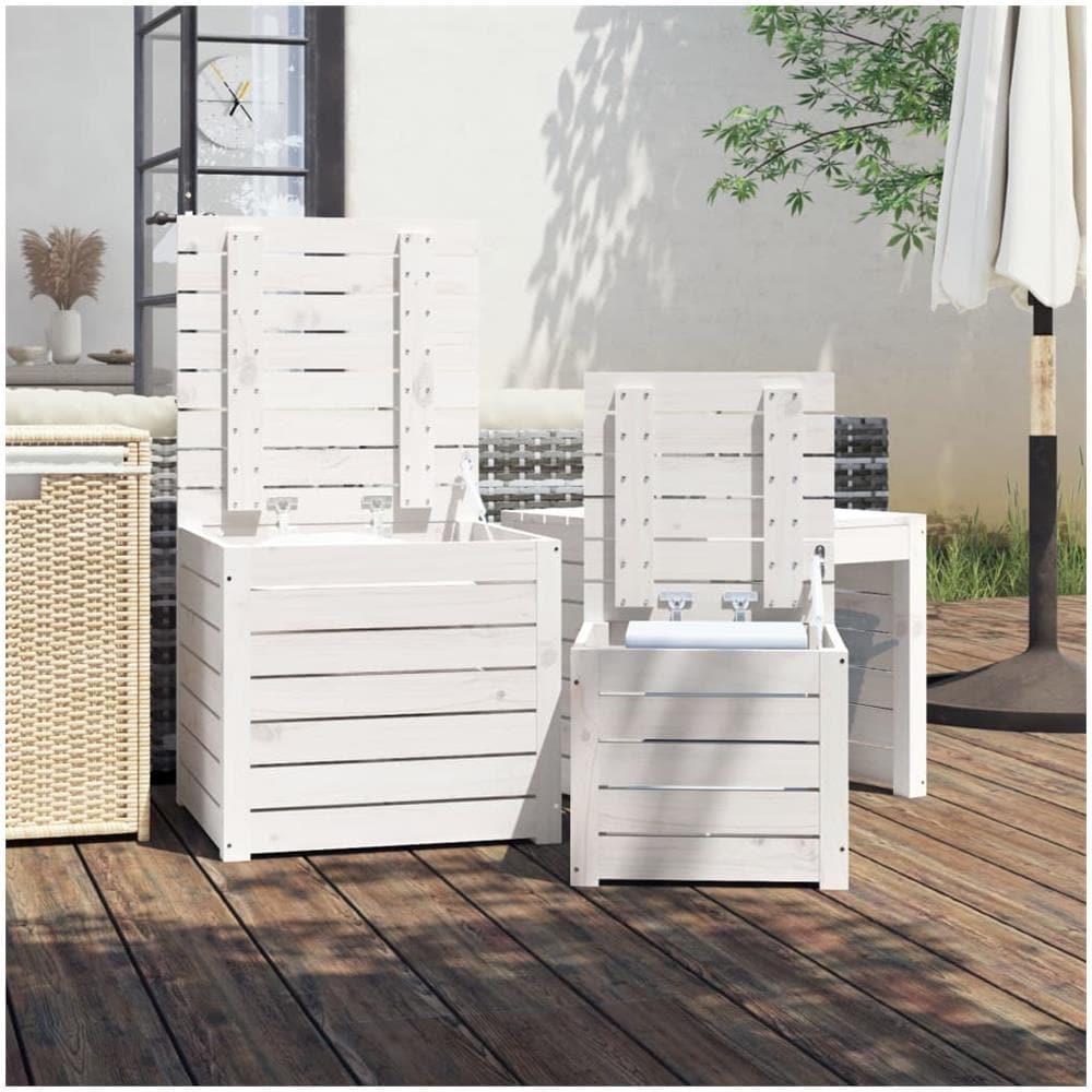 Set Cassette Da Giardino 3 Pz Bianco In Legno Massello Di Pino - Foto 3