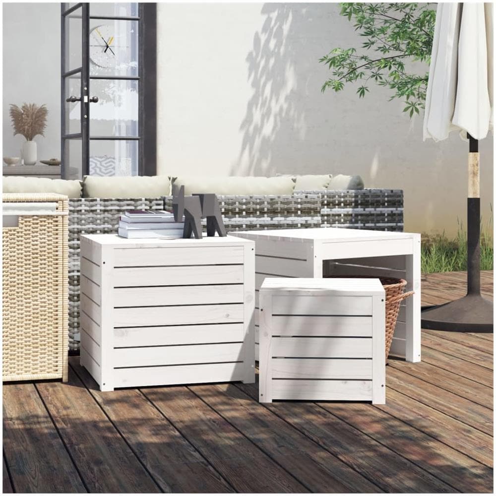 Set Cassette Da Giardino 3 Pz Bianco In Legno Massello Di Pino - Foto 1